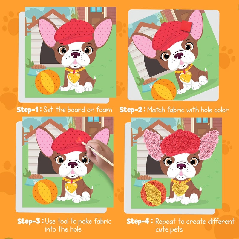 jackinthebox Poke Poke Art – Pets Theme, Mess-Free Fabric Art and Craft, Flower Pressing Kits, Gift for Kids, Girl Gifts, Boy Gift, Toys for Girls and Boys Ages 4 5 6 7 8 - Image 5